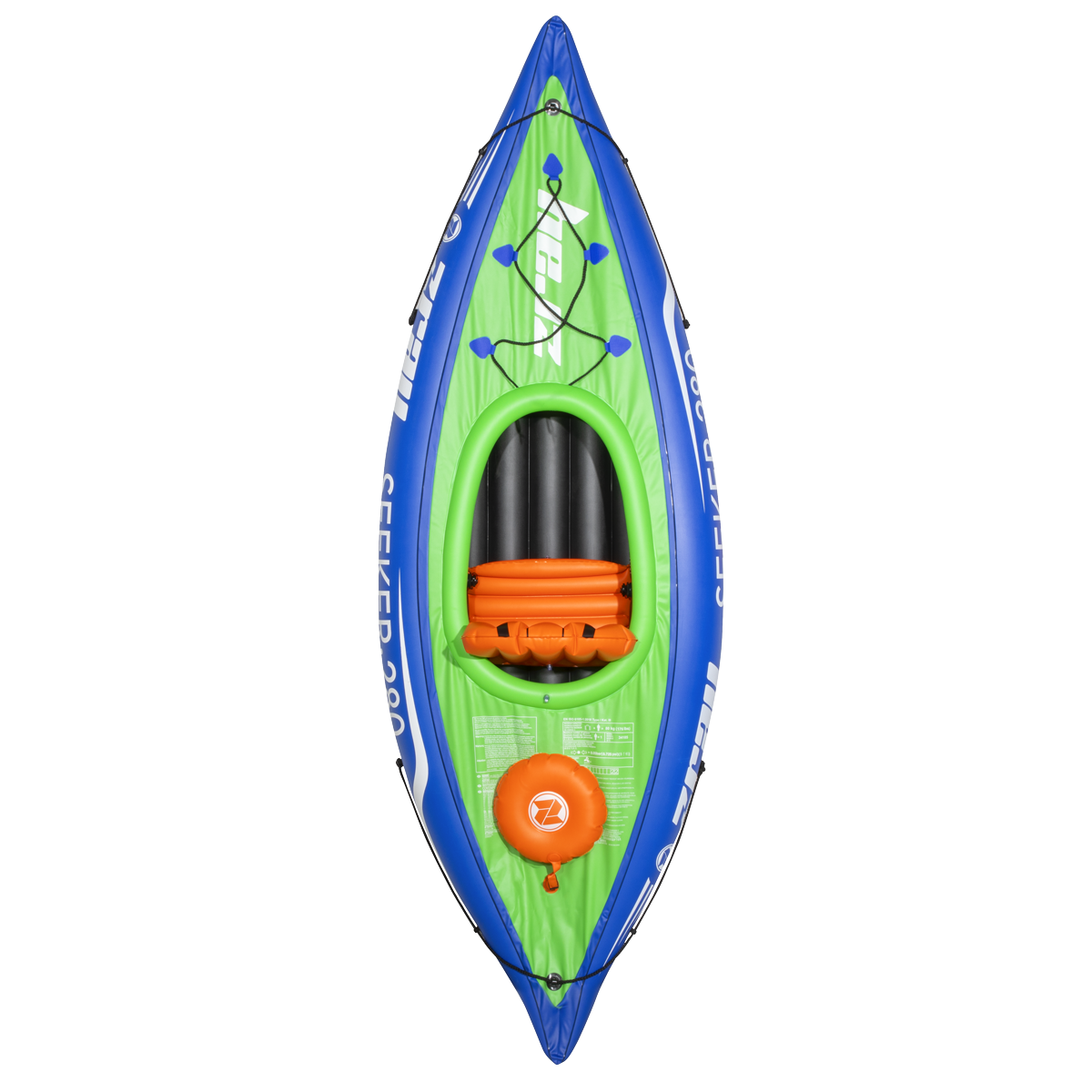 Dellonda DL154 Dellonda Inflatable One-Person Kayak/Canoe Set with Pump, Carry Bag & Aluminium Oar - Blue/Green