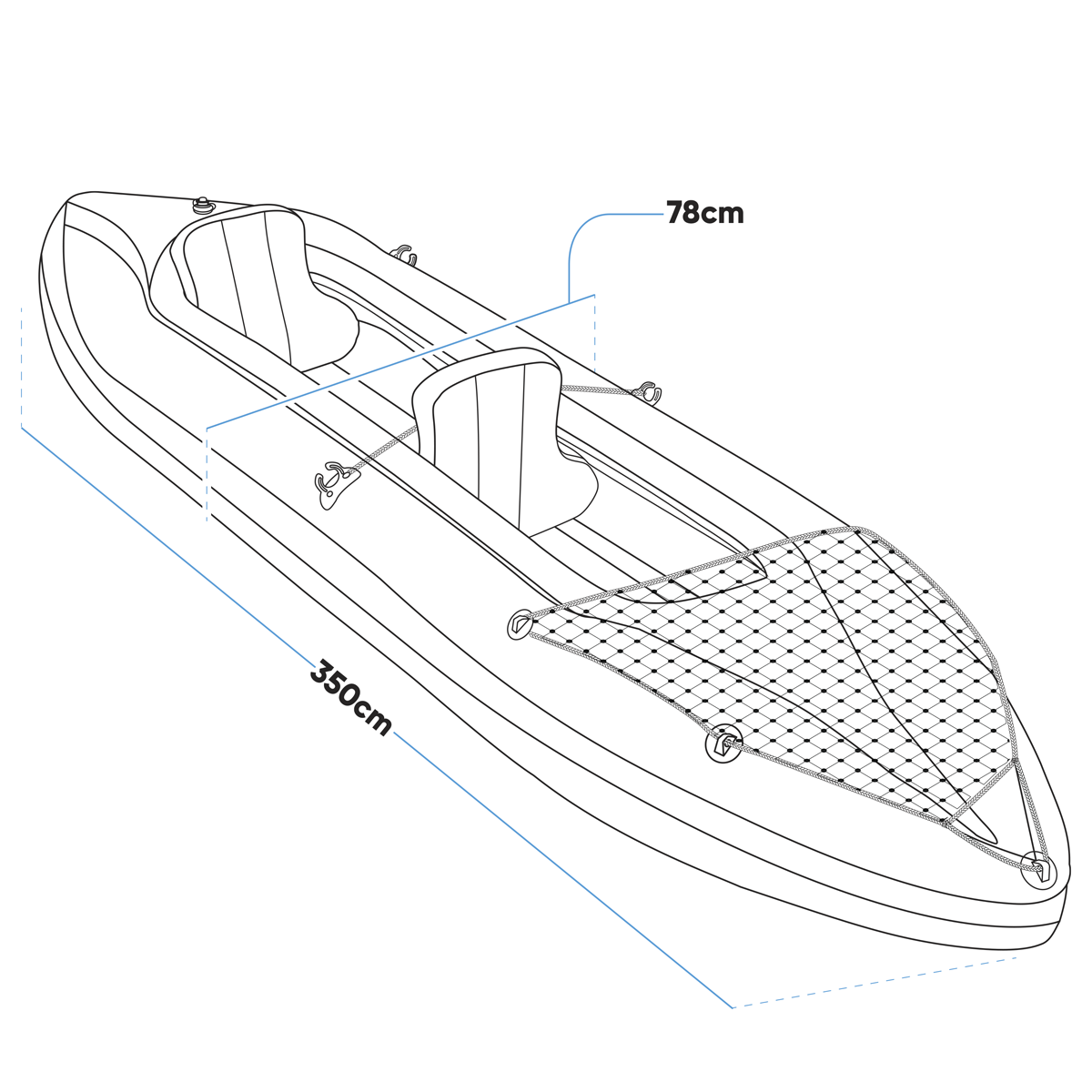 Dellonda DL155 Dellonda Inflatable 2-Person Kayak/Canoe Set with Pump, Carry Bag & 2 Oars - Blue/Yellow/White