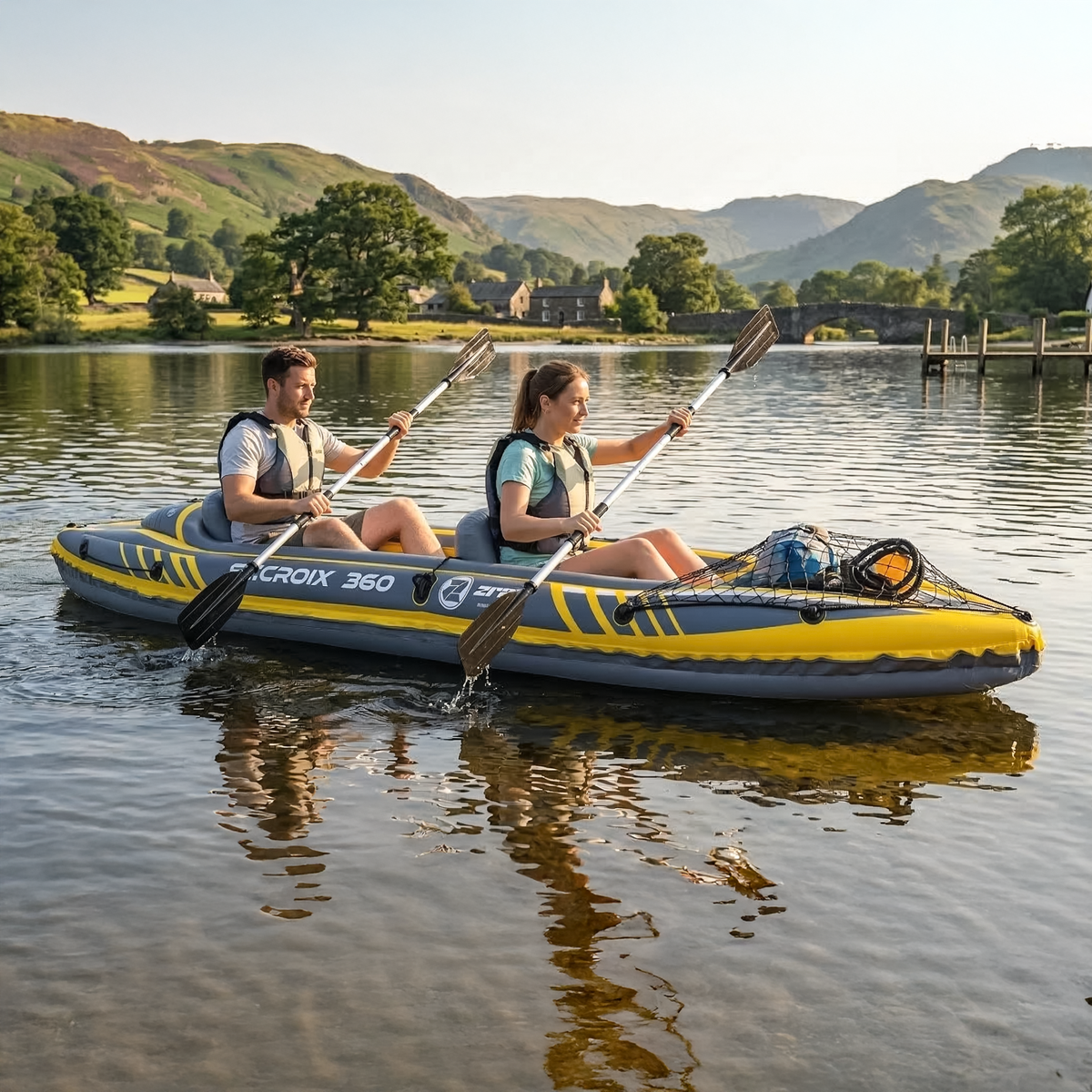 Dellonda DL155 Dellonda Inflatable 2-Person Kayak/Canoe Set with Pump, Carry Bag & 2 Oars - Blue/Yellow/White