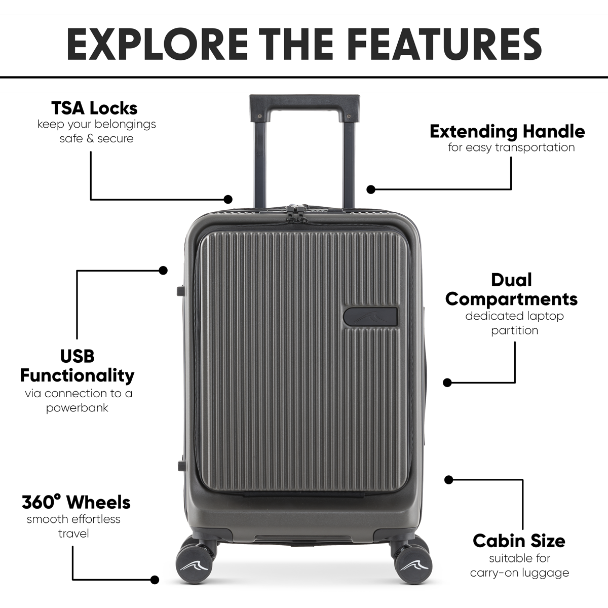 Dellonda DL157 Dellonda Cabin Size Luggage with Laptop Compartments & Dual TSA Lock 20"