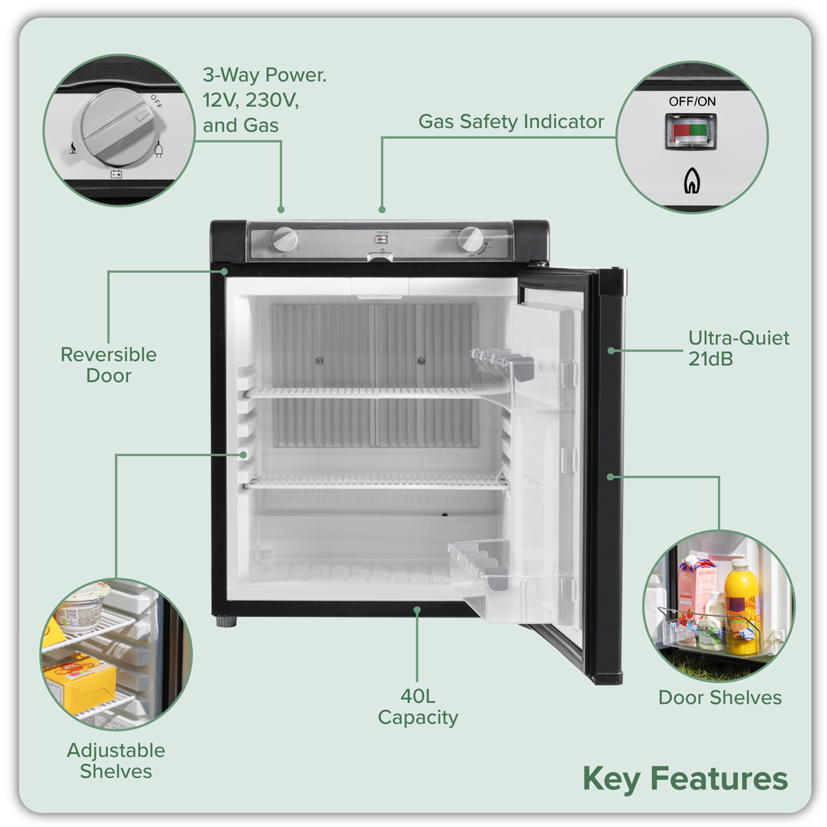 Dellonda DL158 Dellonda 3-Way Fridge 40L