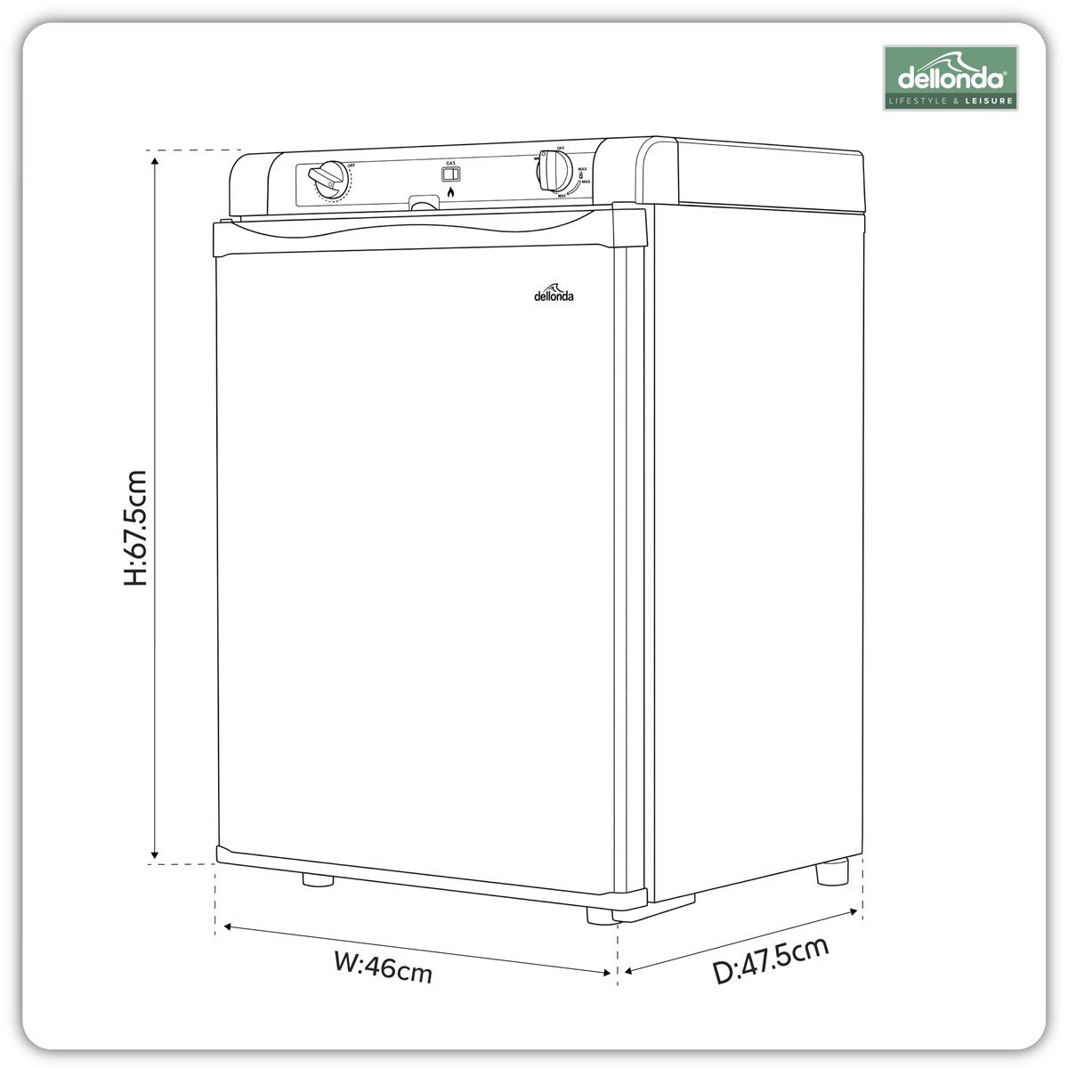 Dellonda DL159 Dellonda 3-Way Fridge 60L