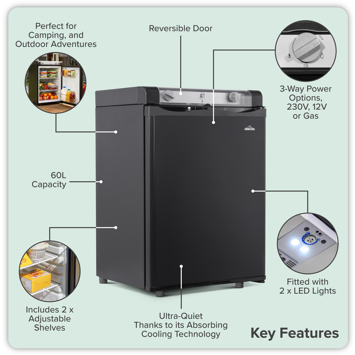 Dellonda DL159 Dellonda 3-Way Fridge 60L