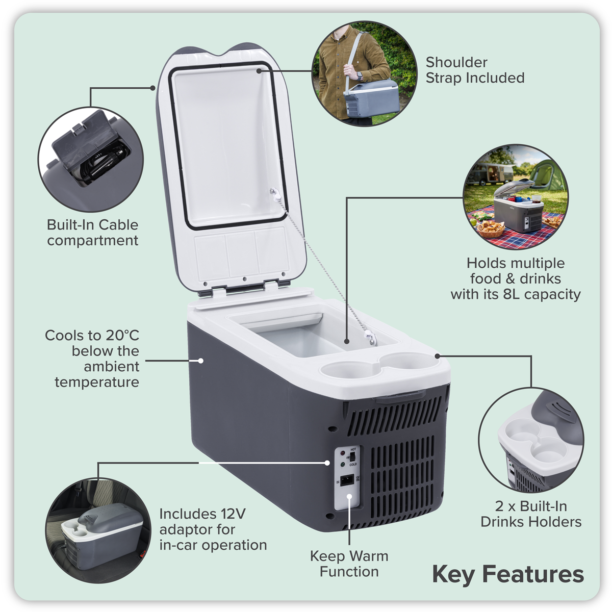 Dellonda DL166 Dellonda 8L Portable Cool Box 12V