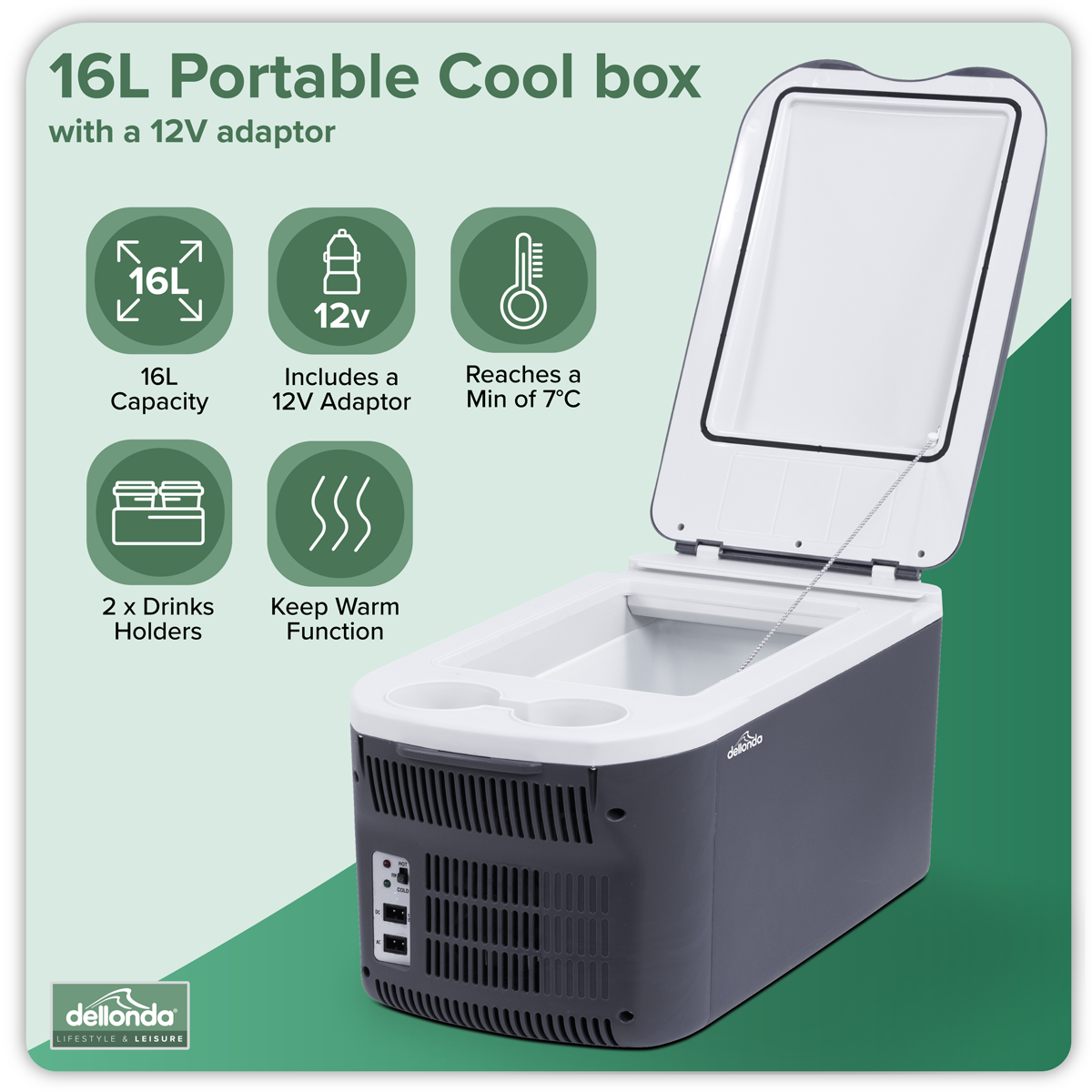 Dellonda DL167 Dellonda 16L Portable Cool Box 12V/230V