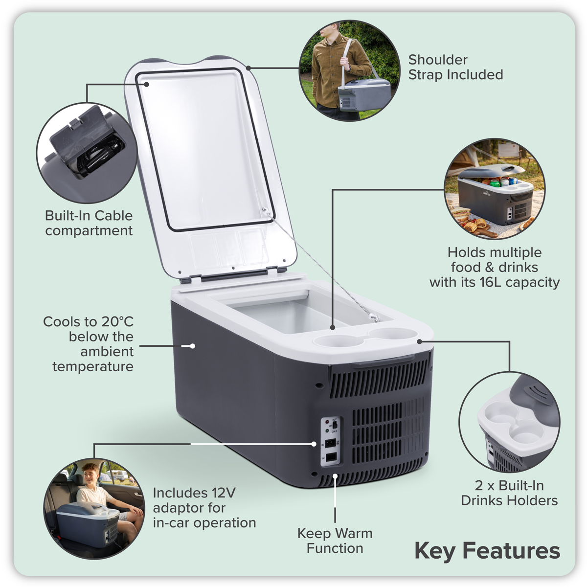Dellonda DL167 Dellonda 16L Portable Cool Box 12V/230V