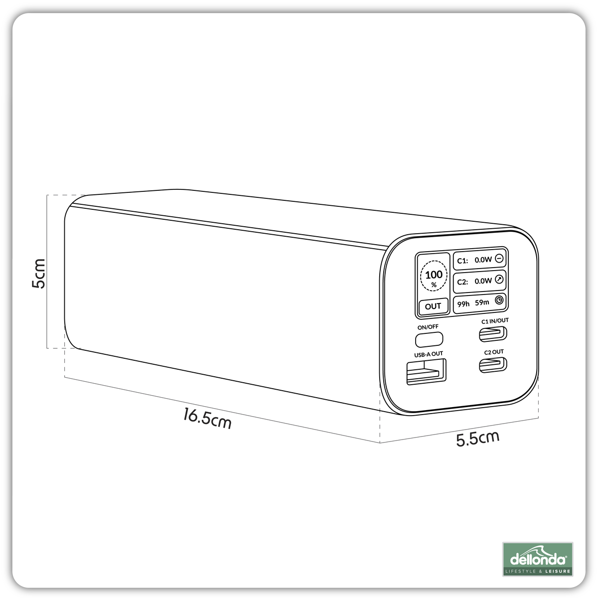 Dellonda DL168 Dellonda Portable Power Bank 140W 27000mAh