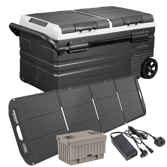 Dellonda DL176 Portable Fridge Freezer/Cool Box 75L with 11.1V Portable Battery, AC/DC 230V Adaptor & 220W Solar Panel
