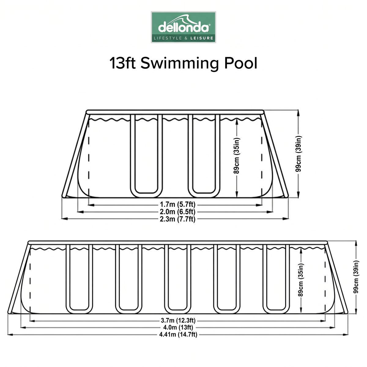 Dellonda DL21 Dellonda Deluxe Steel Frame Swimming Pool with Filter Pump 13ft