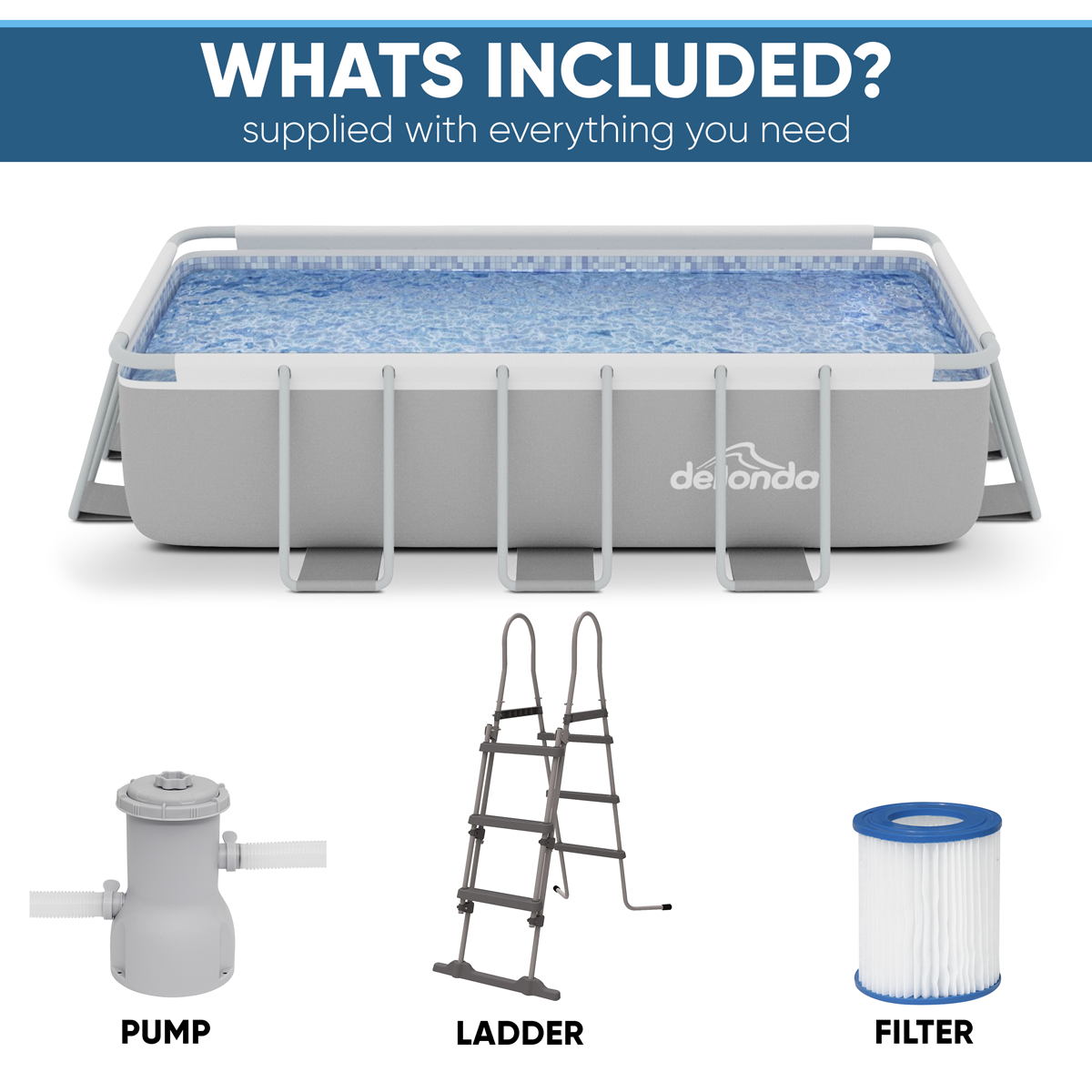 Dellonda DL21 Dellonda Deluxe Steel Frame Swimming Pool with Filter Pump 13ft