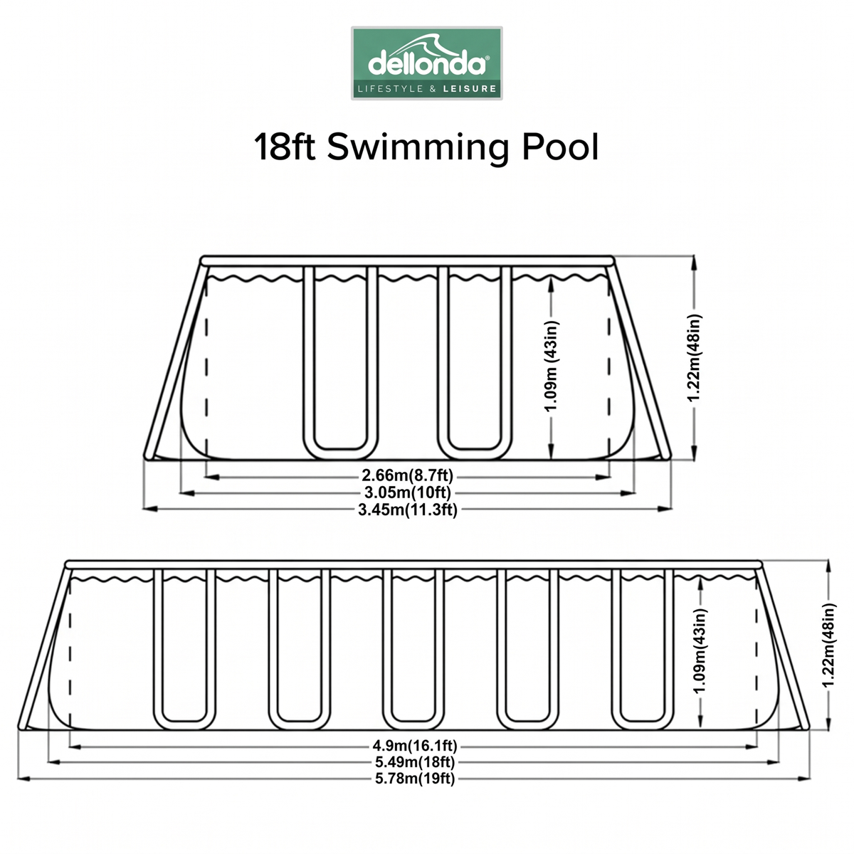 Dellonda DL22 Dellonda Deluxe Steel Frame Swimming Pool with Filter Pump 18ft
