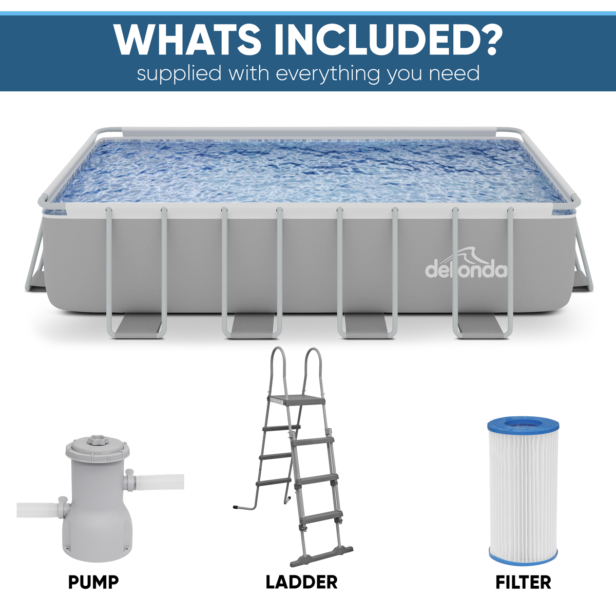 Dellonda DL22 Dellonda Deluxe Steel Frame Swimming Pool with Filter Pump 18ft
