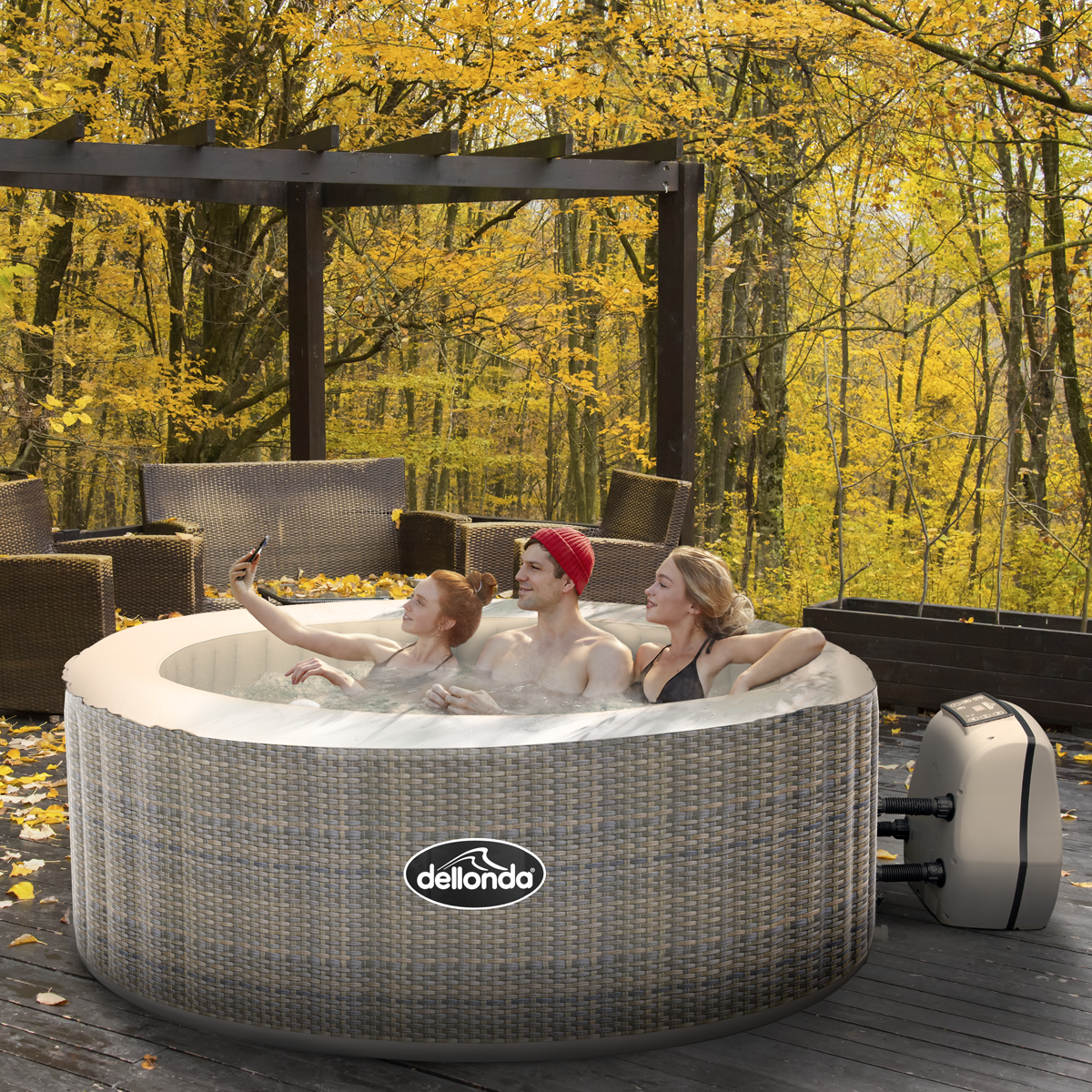 Dellonda DL90 Dellonda 2-4 Person Inflatable Hot Tub/Spa with Smart Pump - Rattan Effect