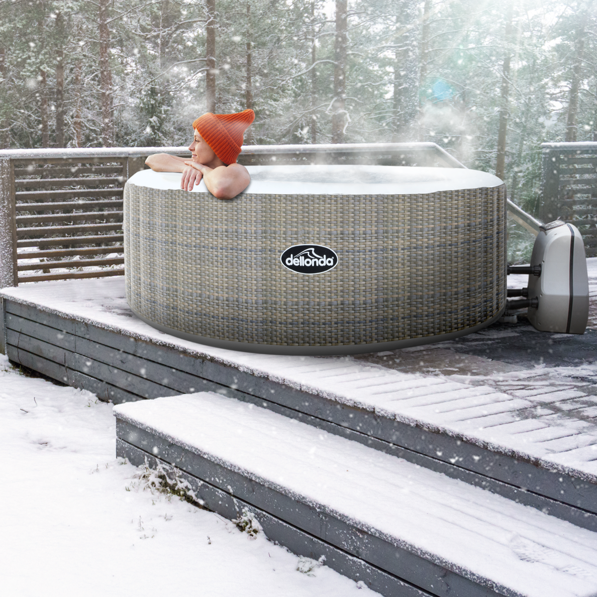 Dellonda DL90 Dellonda 2-4 Person Inflatable Hot Tub/Spa with Smart Pump - Rattan Effect