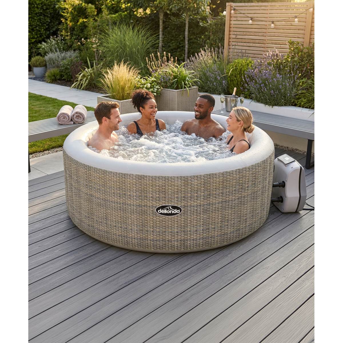 Dellonda DL91 Dellonda 4-6 Person Inflatable Hot Tub/Spa with Smart Pump - Rattan Effect