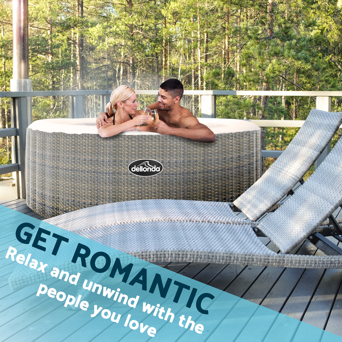 Dellonda DL91 Dellonda 4-6 Person Inflatable Hot Tub/Spa with Smart Pump - Rattan Effect