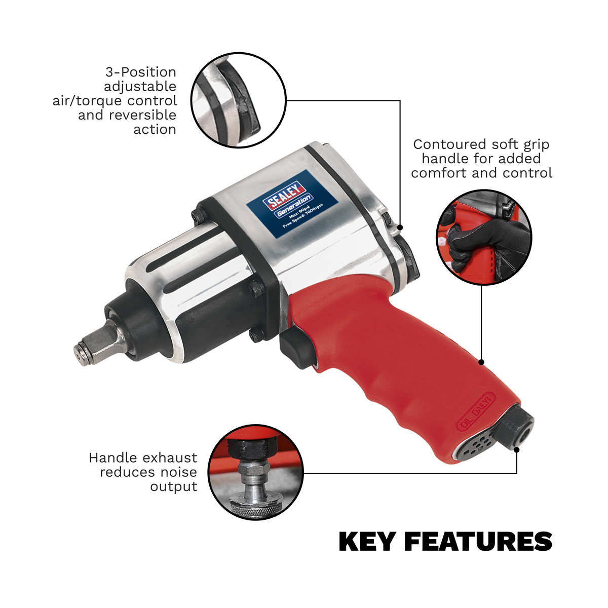 Generation GSA02 Generation Twin Hammer Air Impact Wrench 1/2"Sq Drive