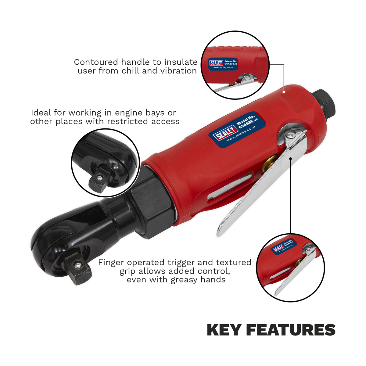Generation GSA635 Generation Compact Air Ratchet Wrench 3/8"Sq Drive