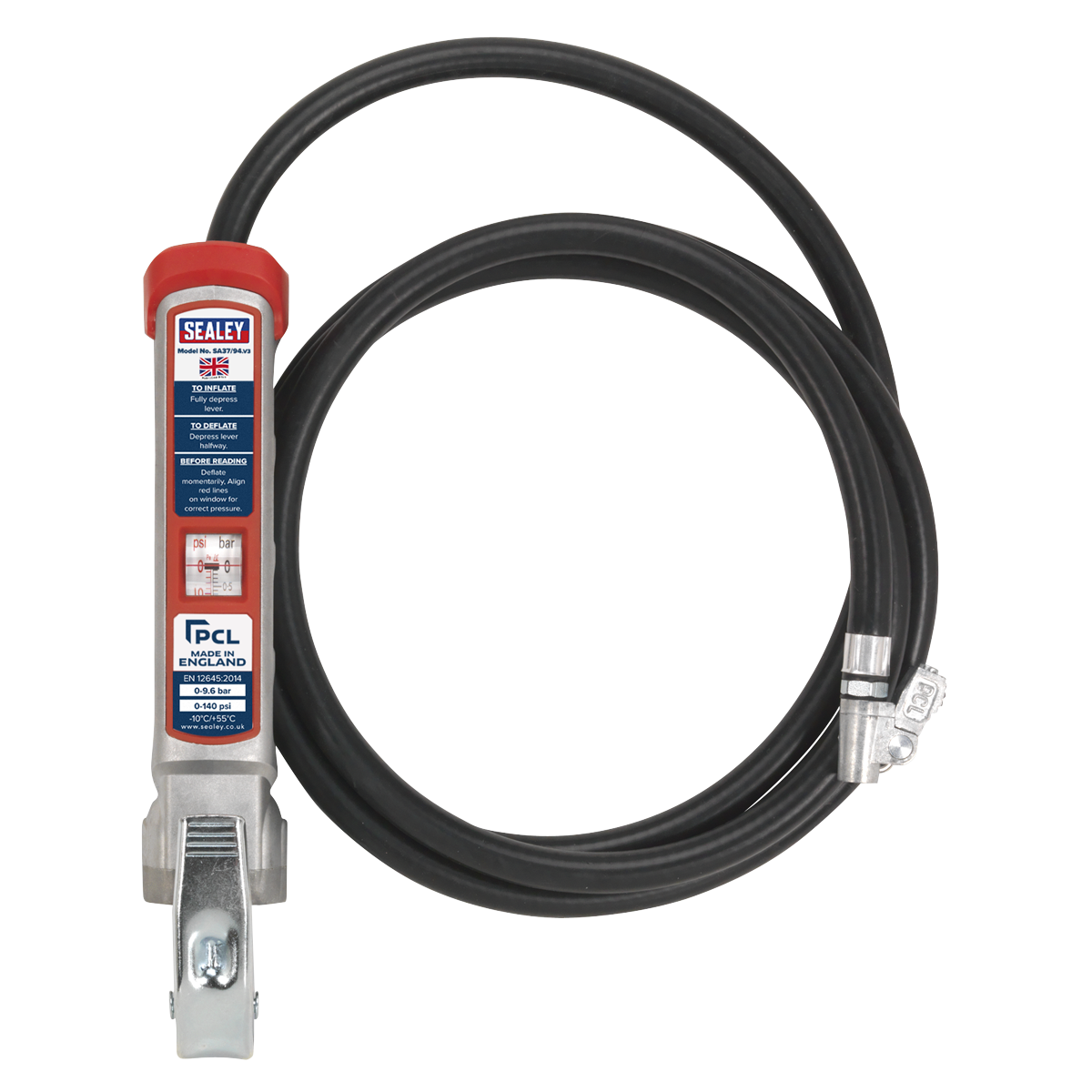 PCL SA37/94 PCL Professional Tyre Inflator with 2.5m Hose & Clip-On Connector
