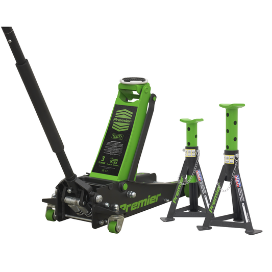 Premier 3040AGCOMBO1 Premier Trolley Jack 3 Tonne & Axle Stands (Pair) 3 Tonne per Stand Combo