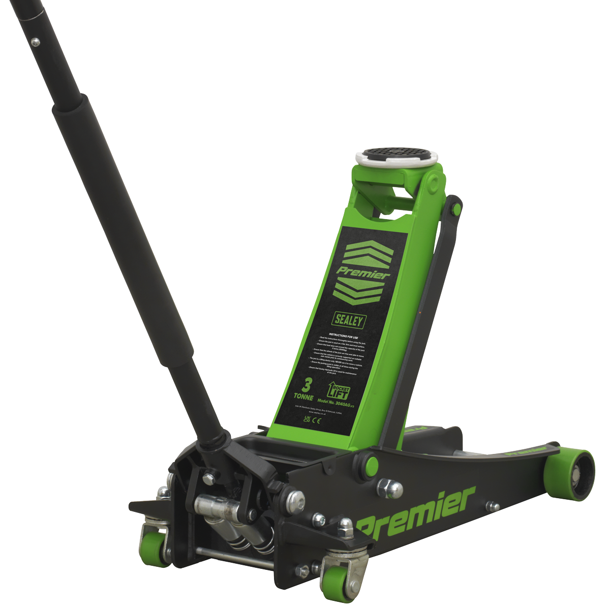 Premier 3040AG Premier Low Profile Trolley Jack with Rocket Lift 3 Tonne - Green