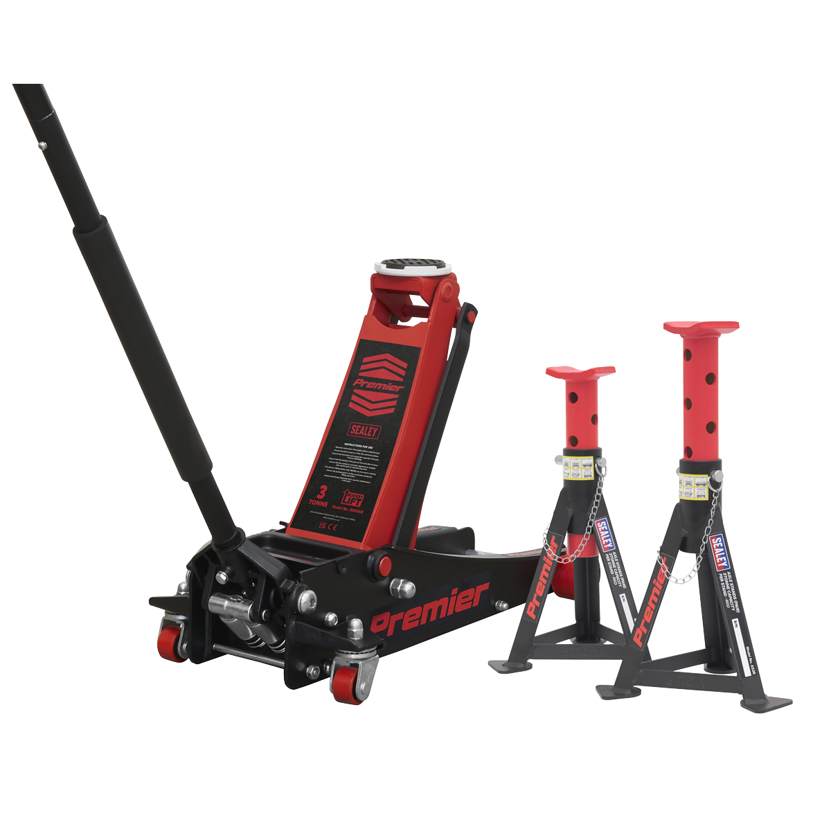 Premier 3040ARCOMBO Trolley Jack 3 Tonne & Axle Stands (Pair) 3 Tonne per Stand Combo