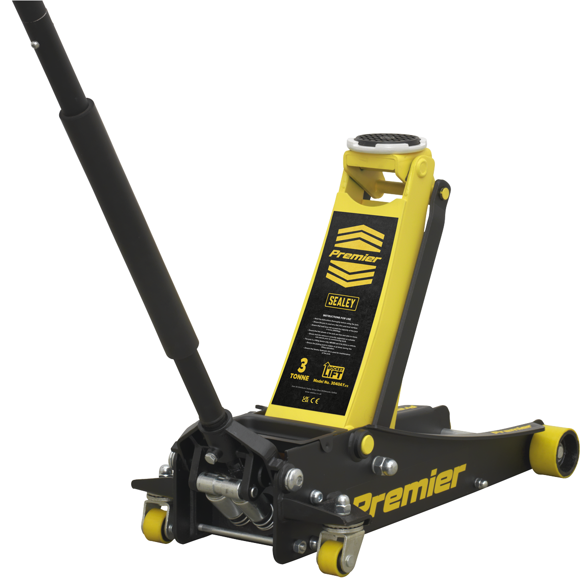 Premier 3040AY Premier Low Profile Trolley Jack with Rocket Lift 3 Tonne - Yellow