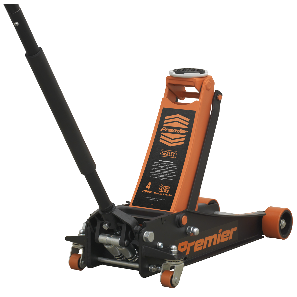 Premier 4040AO Premier Low Profile Trolley Jack with Rocket Lift 4 Tonne - Orange