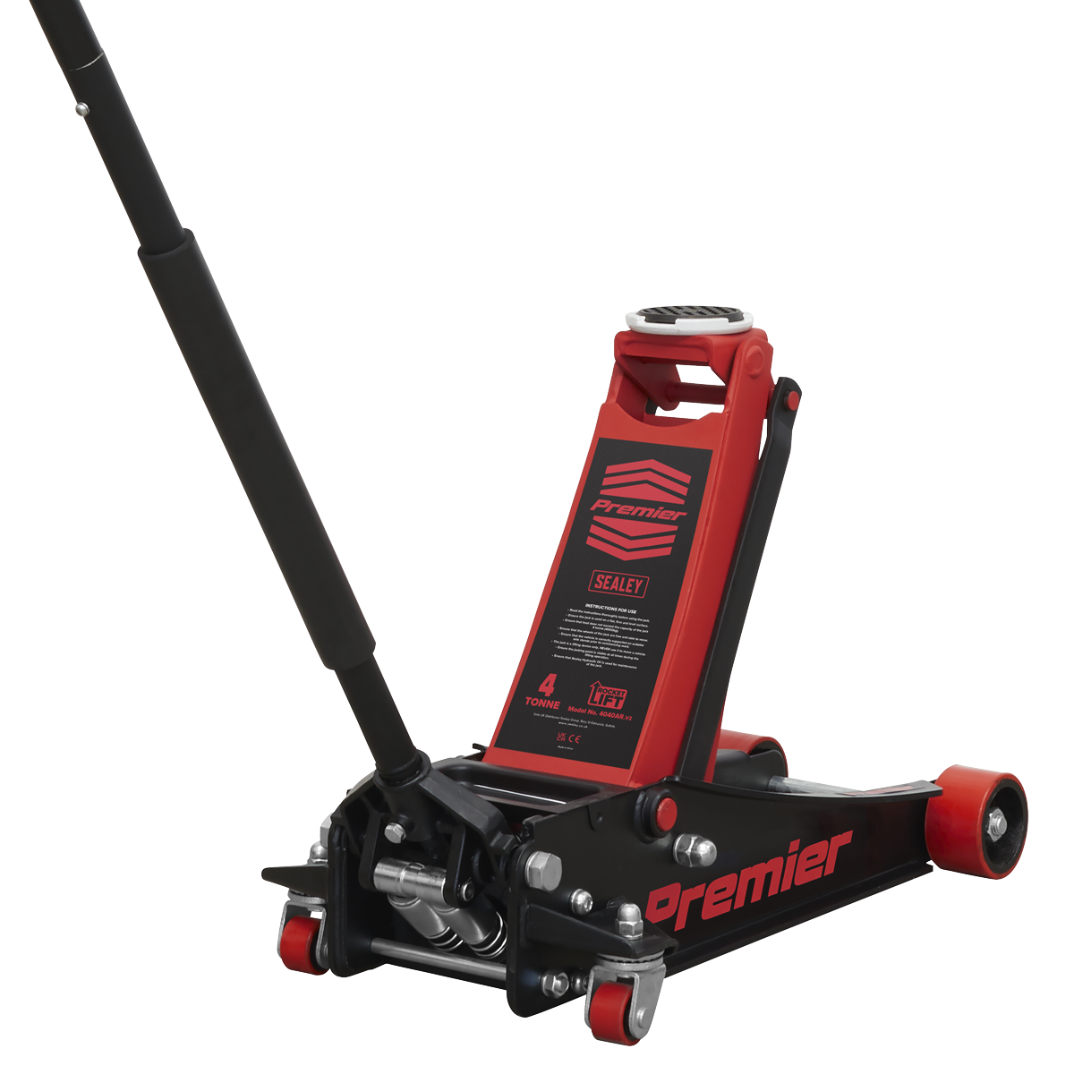 Premier 4040AR Premier Low Profile Trolley Jack with Rocket Lift 4 Tonne - Red