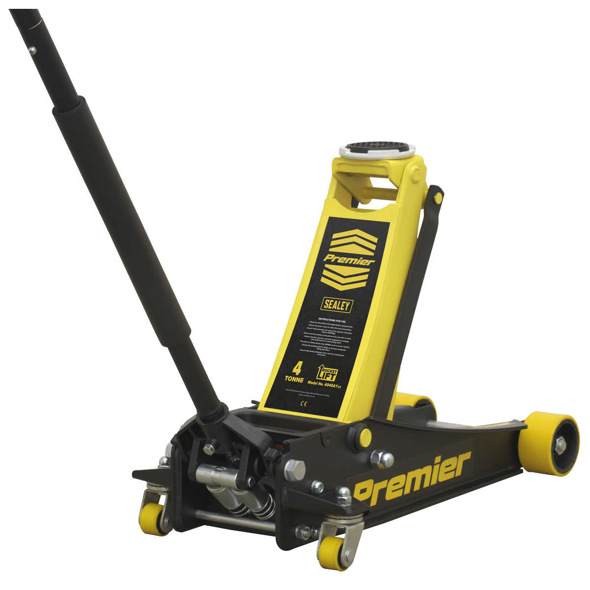 Premier 4040AY Premier Low Profile Trolley Jack with Rocket Lift 4 Tonne - Yellow