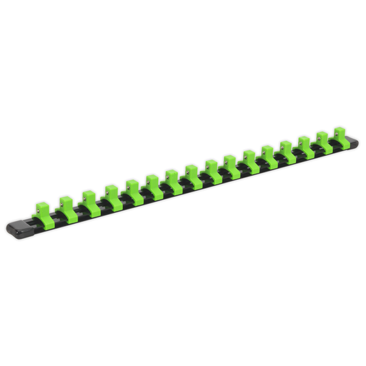 Premier AK27053HV Premier Socket Retaining Rail with 16 Clips 3/8"Sq Drive - Hi-Vis Green