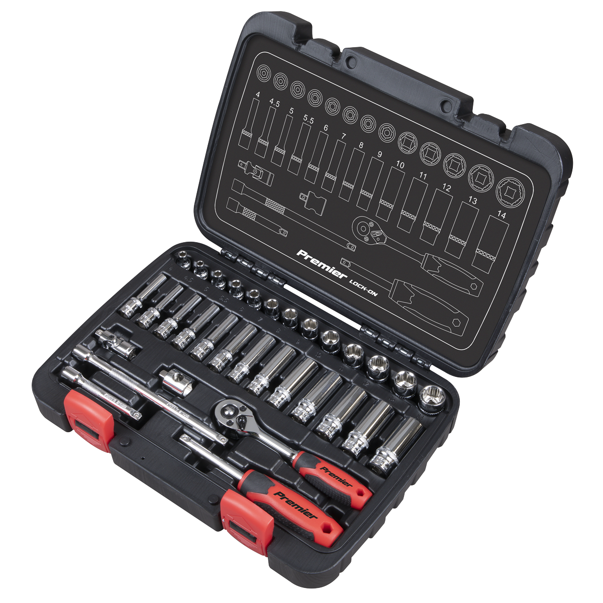 Premier AK27480 Lock-On™ Socket Set 1/4"Sq Drive 32pc