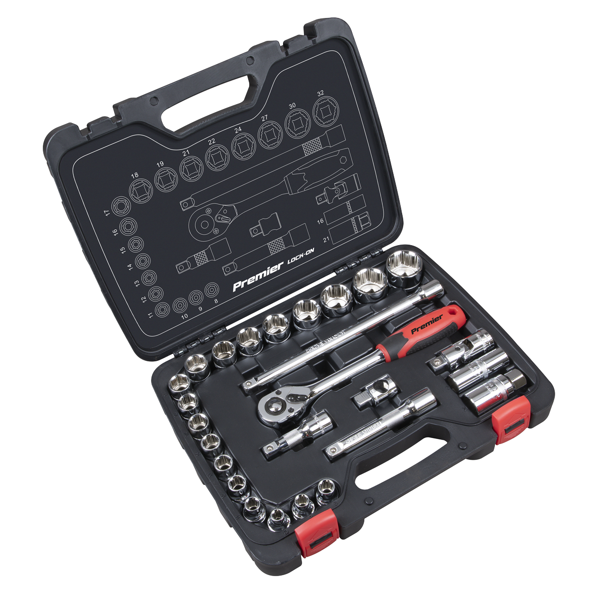 Premier AK27482 Premier Lock-On™ Socket Set 1/2"Sq Drive 26pc