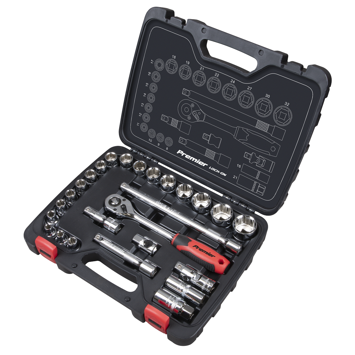Premier AK27482 Premier Lock-On™ Socket Set 1/2"Sq Drive 26pc