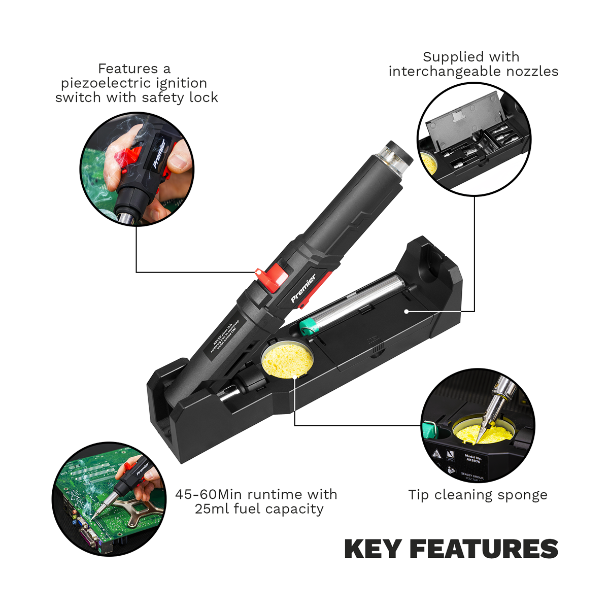 Premier AK2976 Butane Soldering Iron Kit 3-in-1 Quick Release