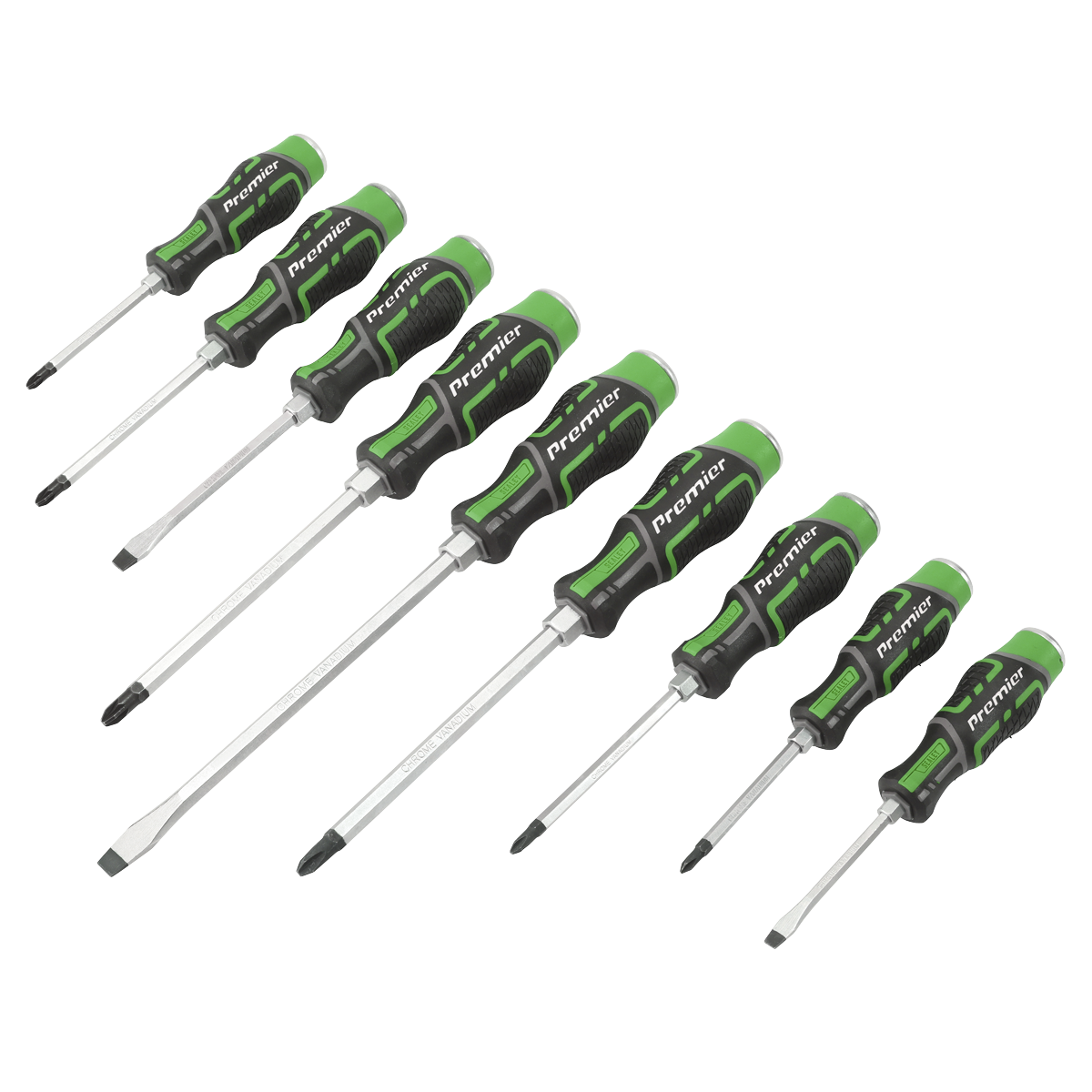 Premier AK4941HV Premier Hammer-Thru Screwdriver Set 9pc - Hi-Vis Green