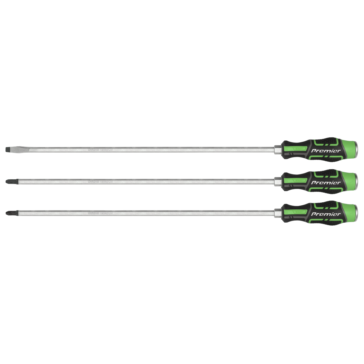 Premier AK4942HV Premier Extra-Long Hammer-Thru Screwdriver Set 450mm 3pc - Hi-Vis Green