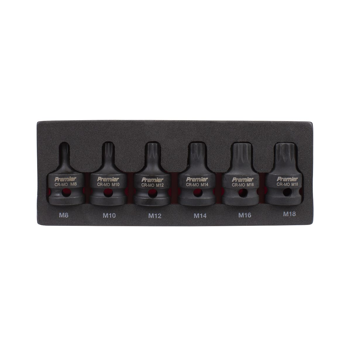 Premier AK5608 Premier Spline Impact Socket Bit Set 1/2"Sq Drive 6pc