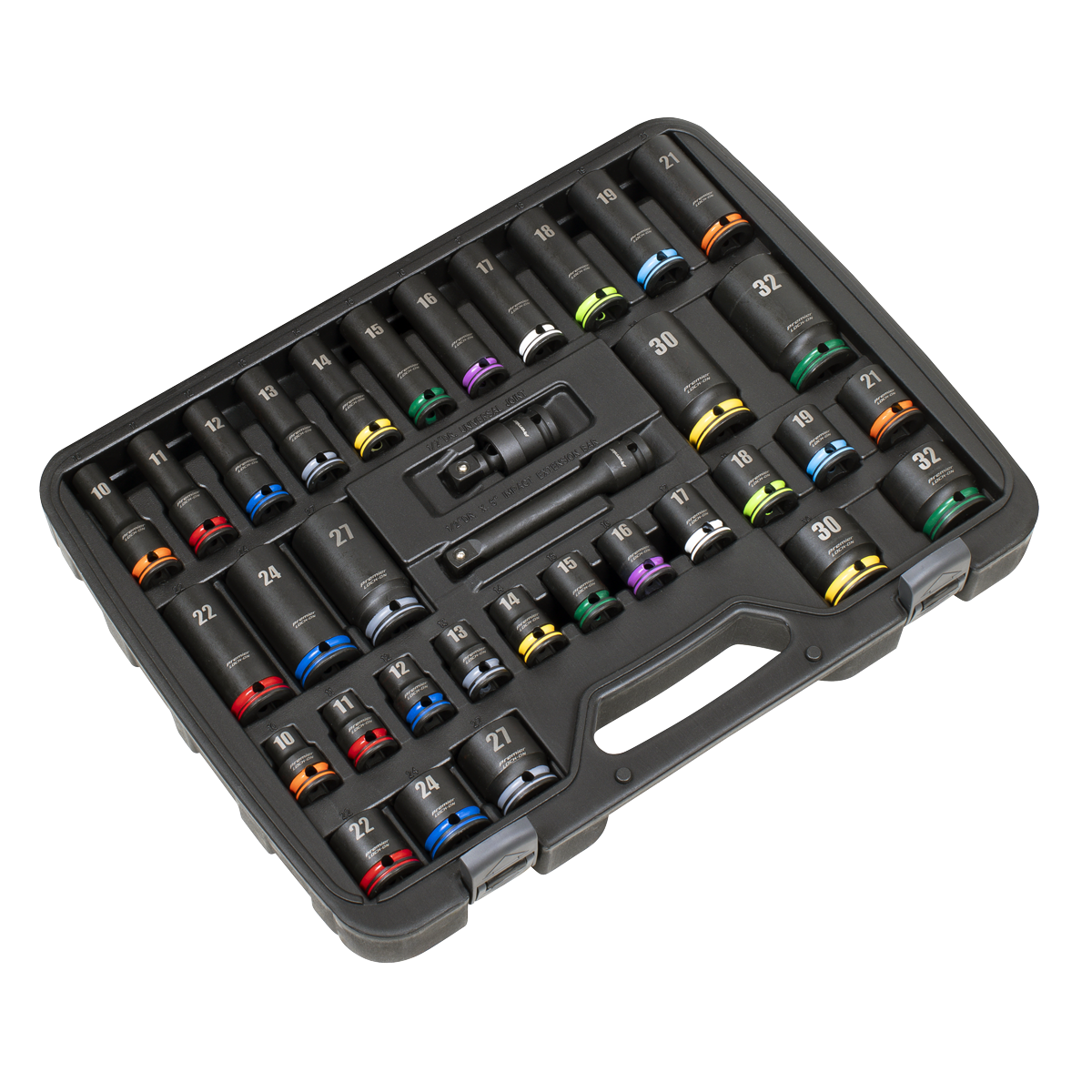 Premier AK5636M Lock-On™ Standard & Deep Impact Socket Set 34pc 1/2"Sq Drive 6pt Metric