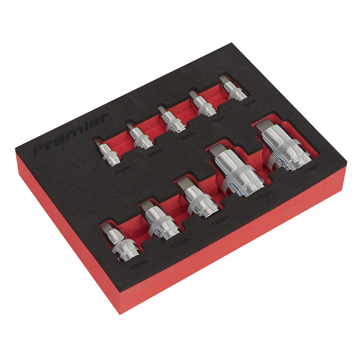 Premier AK6244 Premier Stubby Hex Socket Bit Set 1/4", 3/8" & 1/2"Sq Drive 10pc