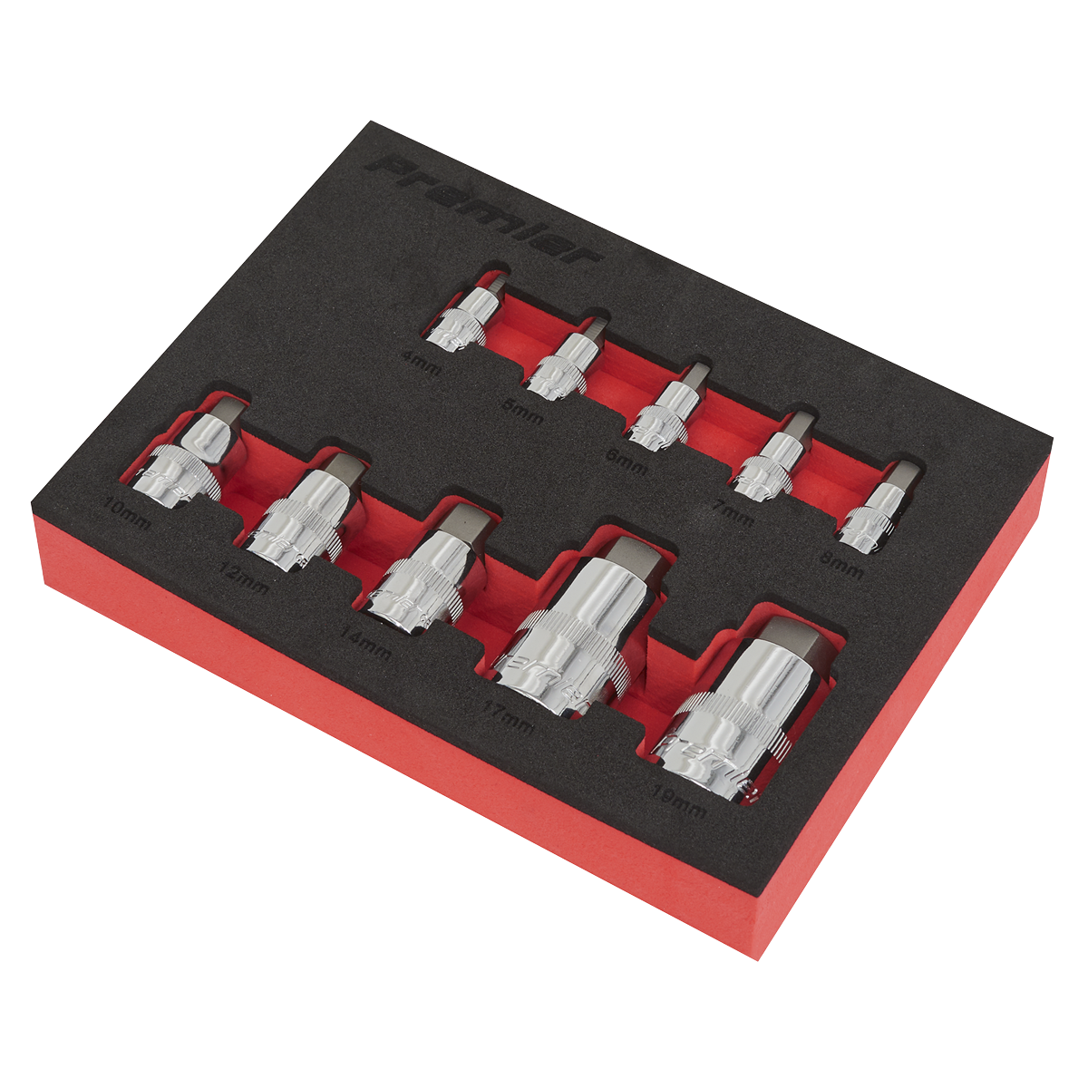 Premier AK6244 Premier Stubby Hex Socket Bit Set 1/4", 3/8" & 1/2"Sq Drive 10pc