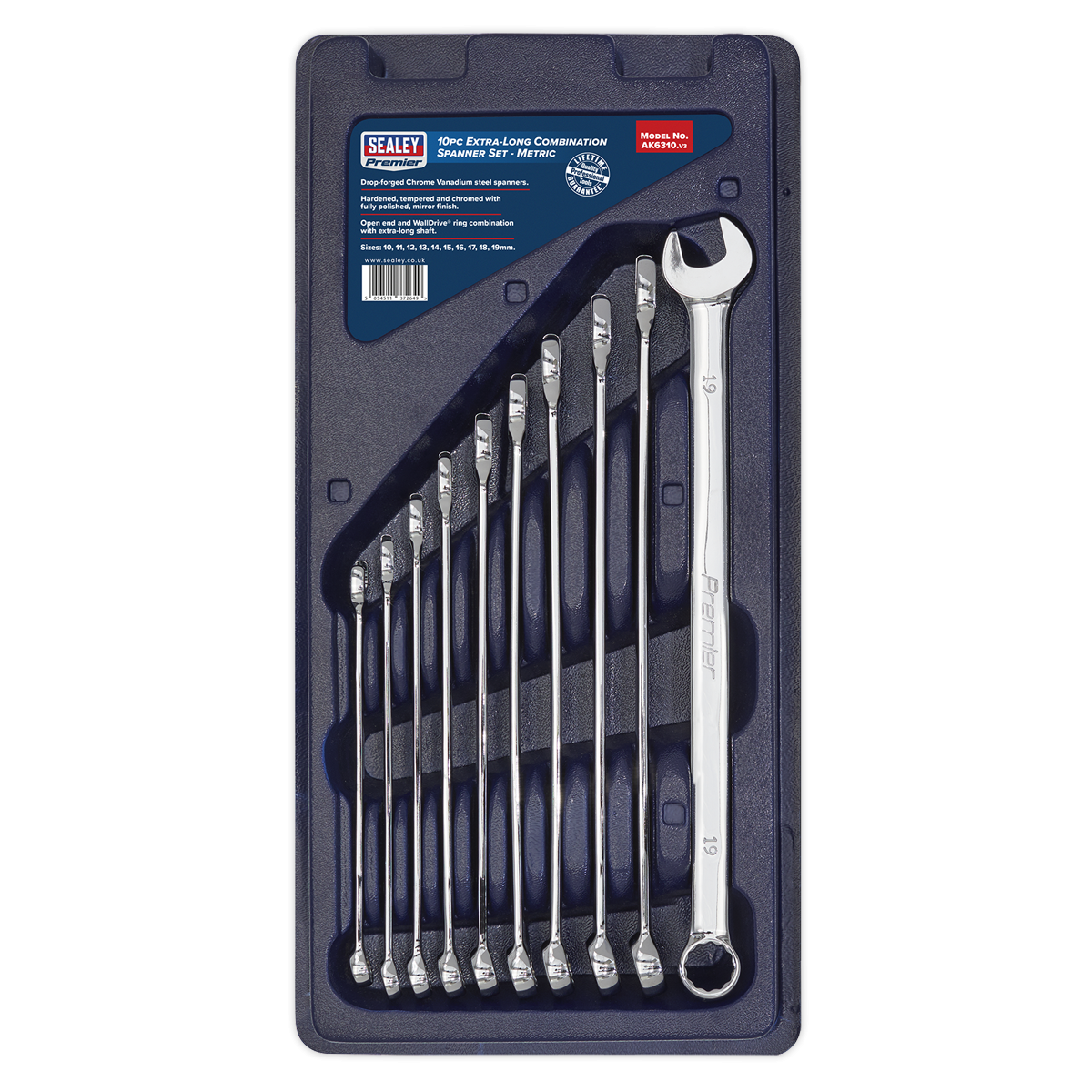 Premier AK6310 Premier Extra-Long Combination Spanner Set 10pc