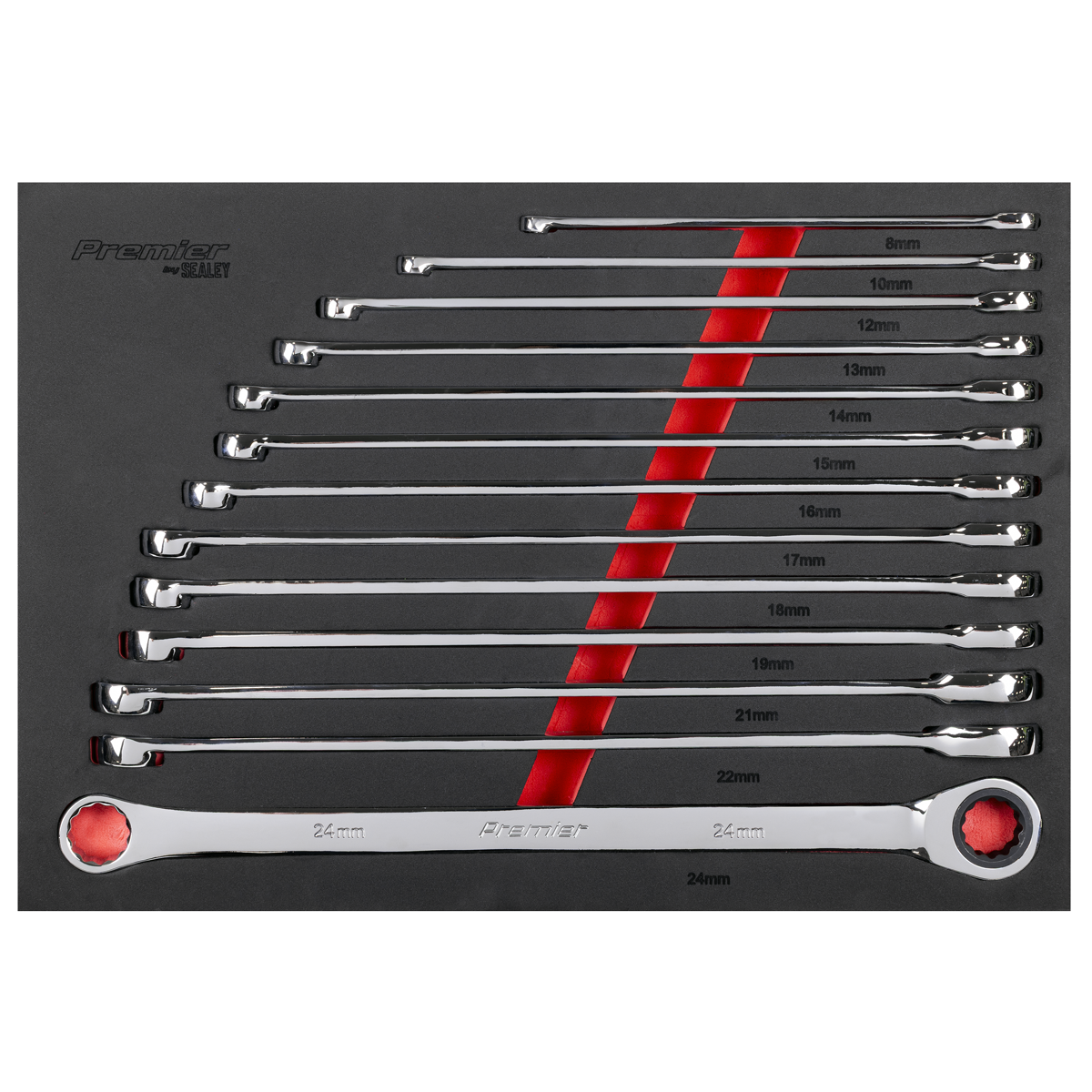 Premier AK63190 Premier Extra-Long Double Ring Ratchet/Fixed Spanner Set 13pc