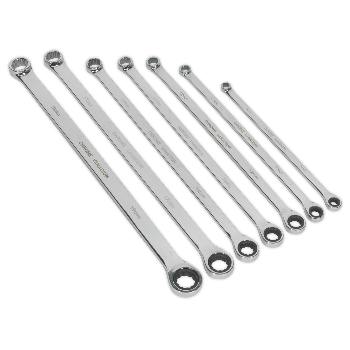 Premier AK6319 Premier Extra-Long Double Ring Ratchet/Fixed Spanner Set 7pc