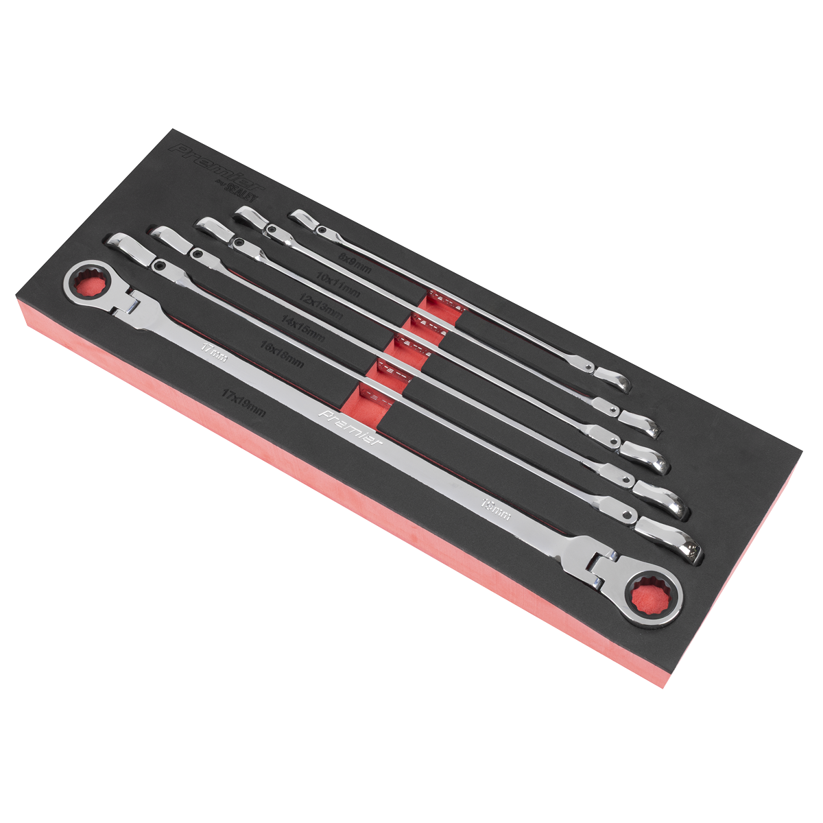 Premier AK63832 Premier Extra-Long Flexi-Head Double End Ratchet Ring Spanner Set 6pc