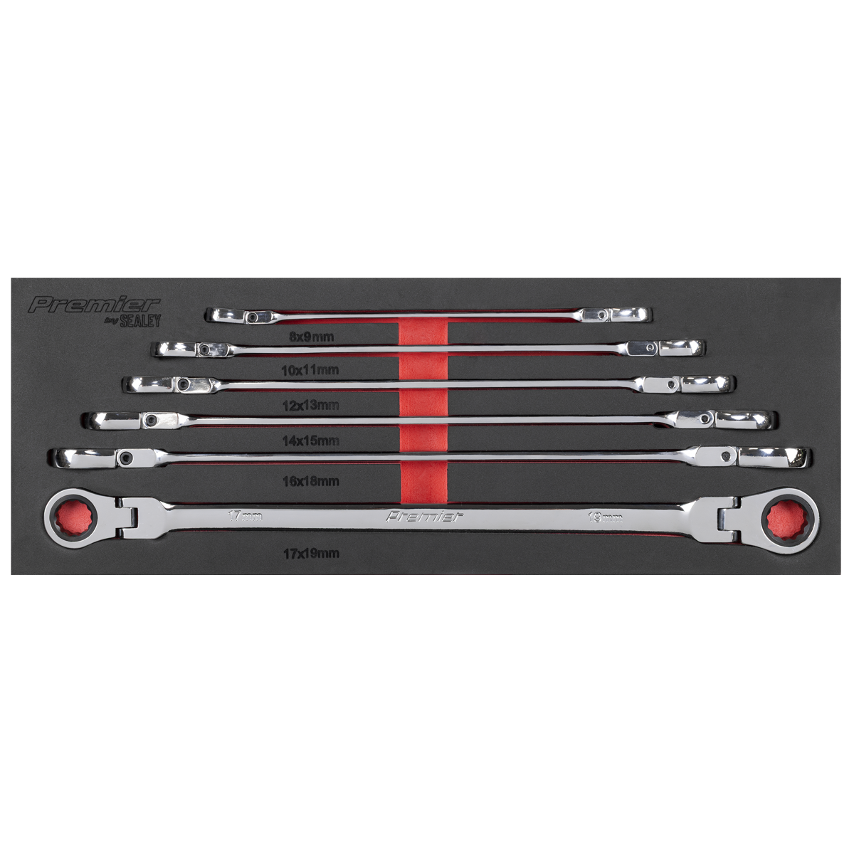 Premier AK63832 Premier Extra-Long Flexi-Head Double End Ratchet Ring Spanner Set 6pc