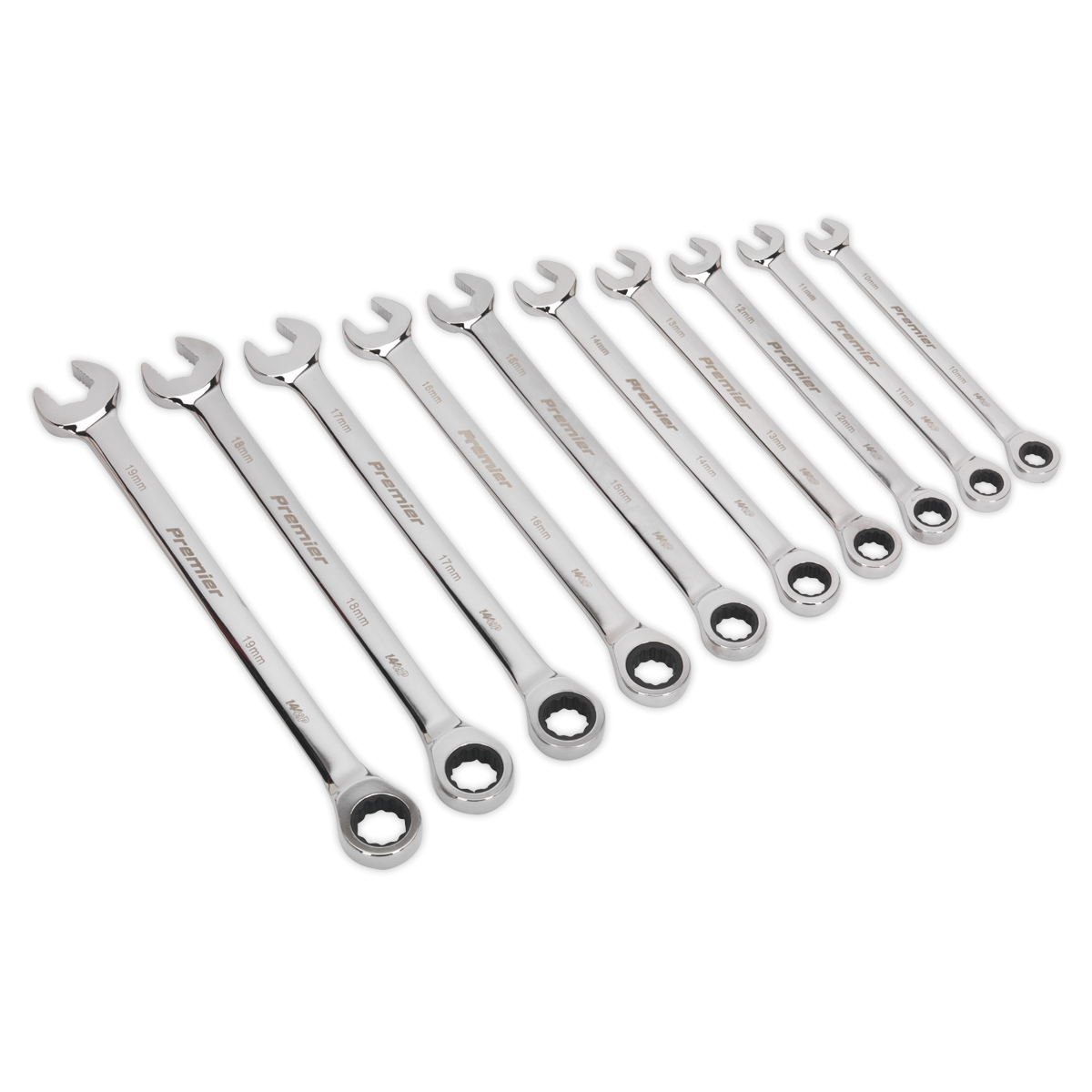 Premier AK63914 Premier Extra-Long Combination Ratchet Spanner Set 10pc