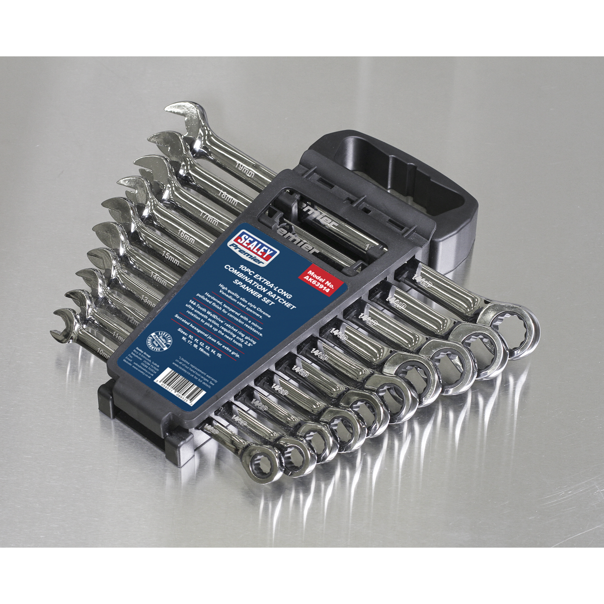 Premier AK63914 Premier Extra-Long Combination Ratchet Spanner Set 10pc