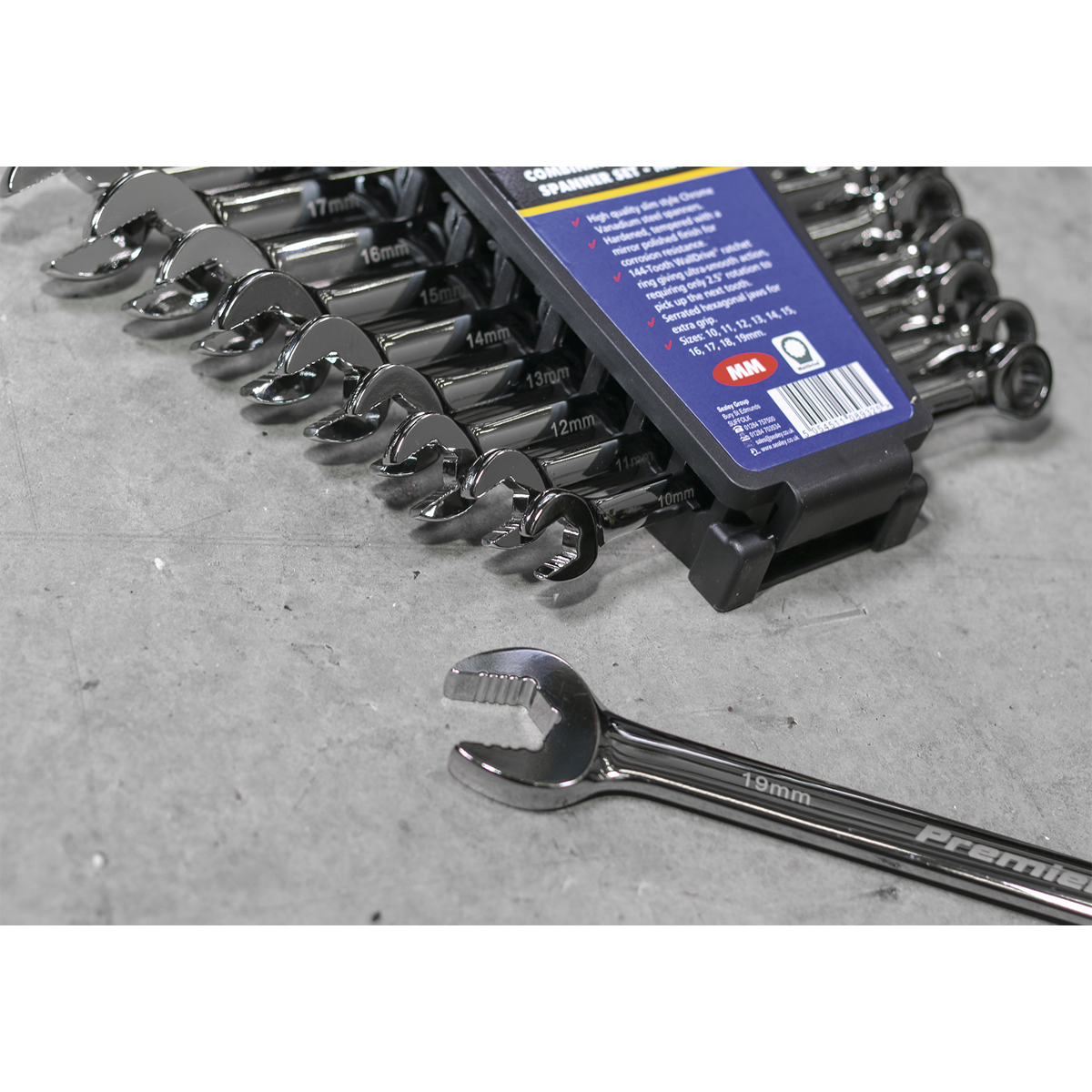 Premier AK63914 Premier Extra-Long Combination Ratchet Spanner Set 10pc