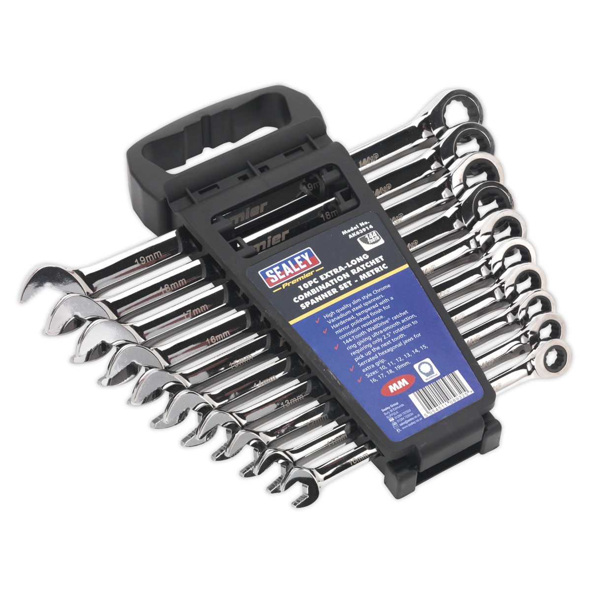 Premier AK63914 Premier Extra-Long Combination Ratchet Spanner Set 10pc